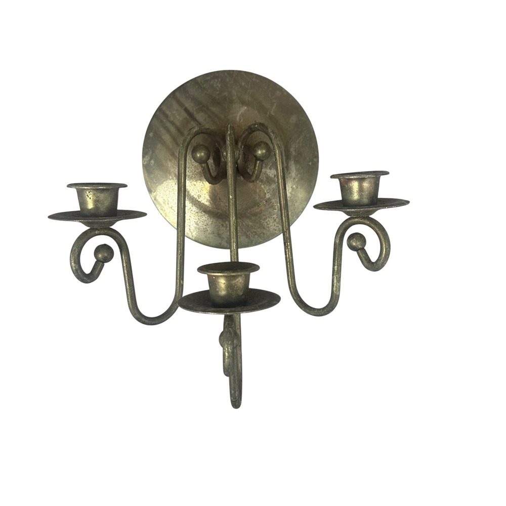 Vintage Brass Wall Mounted 3 Taper Candle Sconce Gold Tone Antique Style